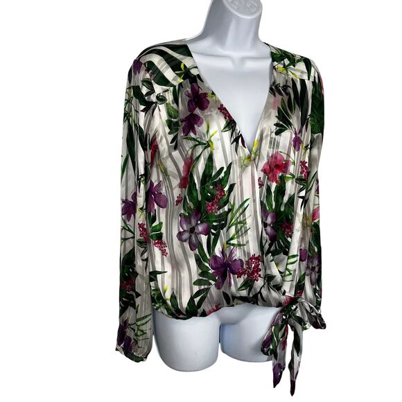 Guess Los Angeles Floral Flowy Mock-Wrap Top Small - Picture 1 of 6